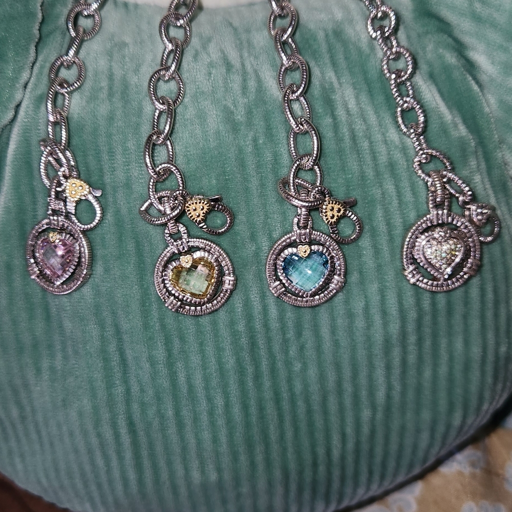 4 Judith Ripka Heart Pendant Bracelet Bundle